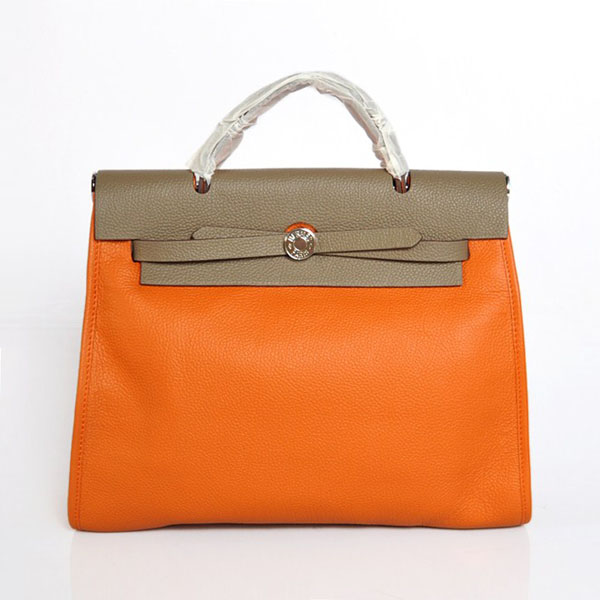 7A Replica Hermes Orange/Grey Kelly 32cm Togo Leather Bag 1689 - Click Image to Close